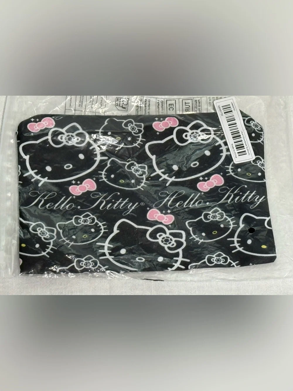 NWT-Hello Kitty 8.65”x6” Double-Sided Artwork Black Cosmetic Make-Up Bag